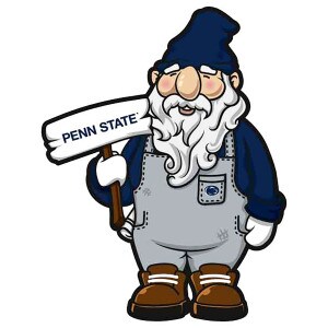 metal sign garden gnome holding Penn State sign